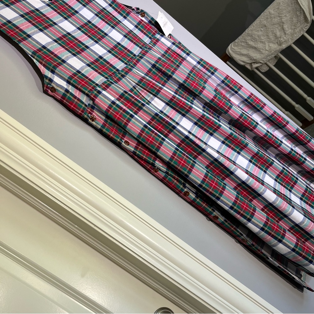 Baxter Wells Jumper Dress 12 White Red Blue Plaid Side Buttons Academia NWT VTG - Picture 6 of 8